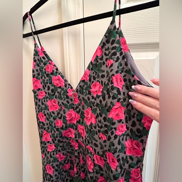 Betsey Johnson Gray Pink Rose Floral Leopard-Print Sheath Dress Sz 10 - Picture 9 of 11